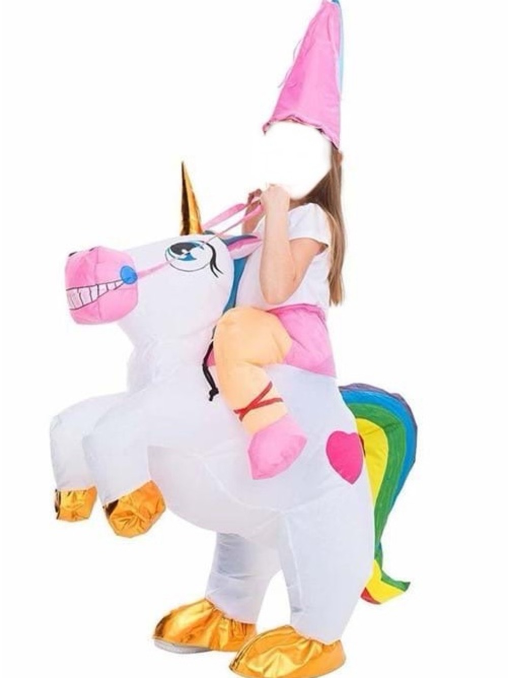 Inflatable Rainbow Unicorn Ride-On Costume for Kids